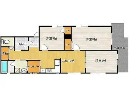 アベニール西Ⅰ(3LDK/2階)の間取り写真