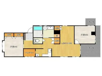 アベニール西Ⅰ(2LDK/6階)の間取り写真