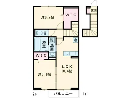 キャピタルワン(2LDK/2階)の間取り写真