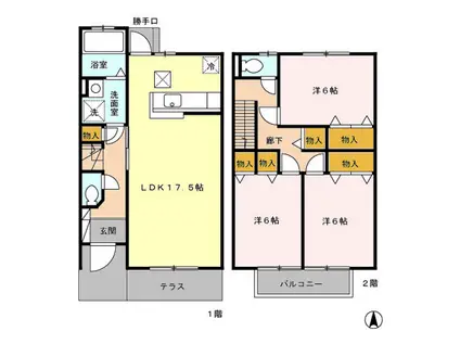 Pフラッツ(3LDK/1階)の間取り写真