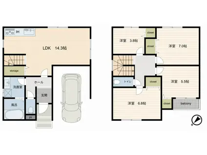 小田急電鉄小田原線 本厚木駅 バス乗車時間:11分 白山バス停で下車 徒歩7分 2階建 築1年(4LDK)の間取り写真