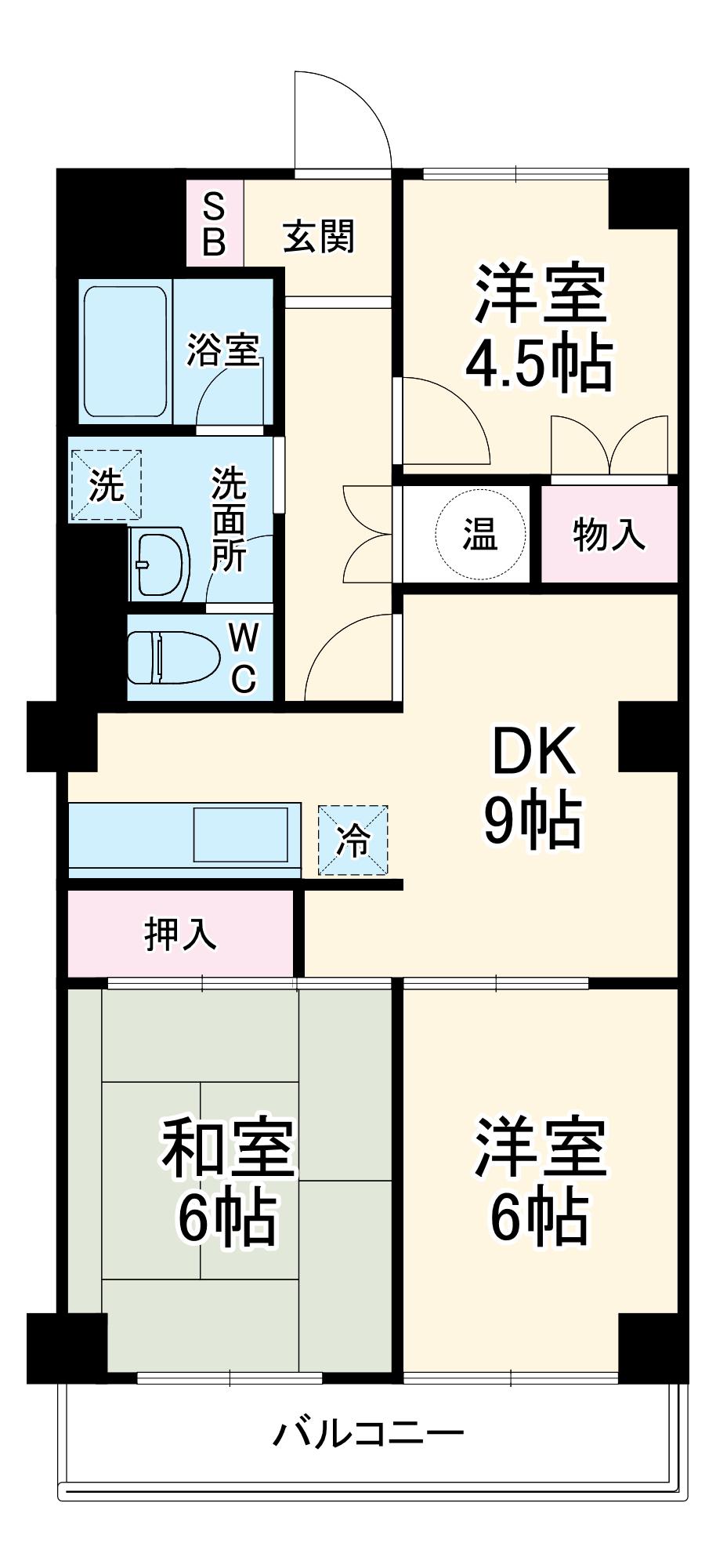 ライオンズマンション川口根岸台(3DK/4階)の間取り写真
