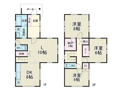 名古屋市名城線 名古屋大学駅 徒歩10分 2階建 築27年(3LDK)の間取り写真