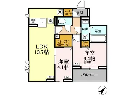 CLASSEUM都賀(2LDK/1階)の間取り写真