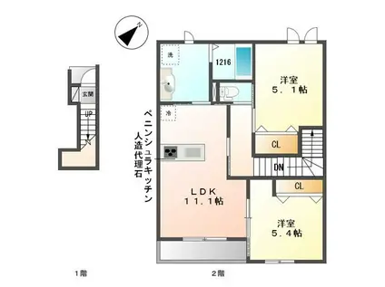 フィオーレⅡ(2LDK/2階)の間取り写真