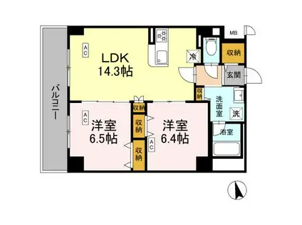 カスタリア西船橋Ⅱ(2LDK/2階)の間取り写真