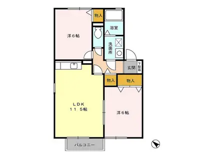 アスティオン朱鷺(2LDK/2階)の間取り写真