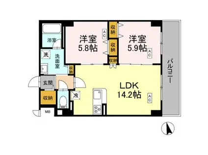 カスタリア西船橋Ⅱ(2LDK/3階)の間取り写真