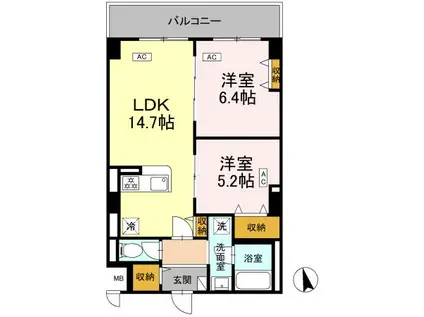 カスタリア西船橋Ⅱ(2LDK/4階)の間取り写真