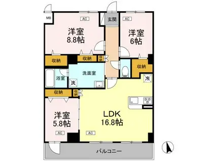 カスタリア西船橋Ⅱ(3LDK/5階)の間取り写真