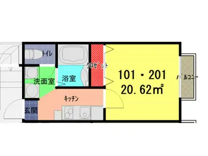 LF武里(1K/1階)の間取り写真