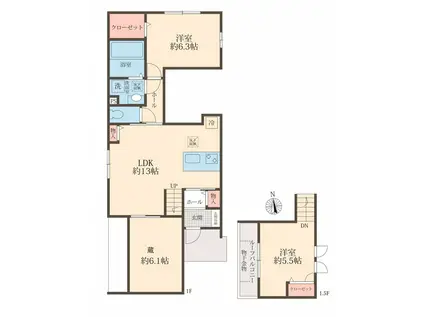 COLORS WING-A(2LDK/1階)の間取り写真