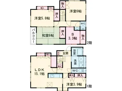 京王電鉄京王線 布田駅 徒歩16分 2階建 築46年(4SLDK)の間取り写真