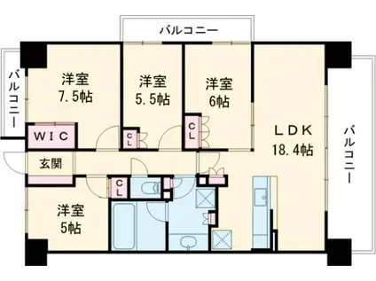ローレルスクエア長岡京ザ・マークス(4LDK/6階)の間取り写真