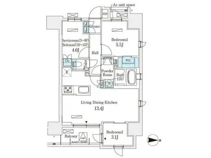 アヴァンカーサ町屋(2SLDK/9階)の間取り写真