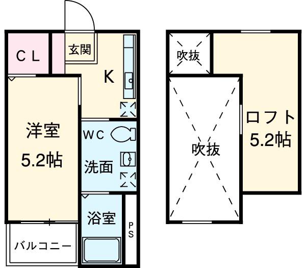 グランフルール(1K/2階)の間取り写真