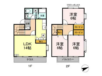 ビューパレスB(3LDK/1階)の間取り写真