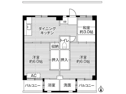 ビレッジハウス小比企(3DK/2階)の間取り写真