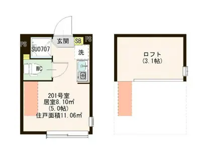 MAGNOLIA(ワンルーム/2階)の間取り写真
