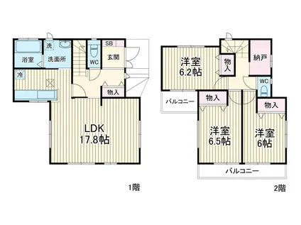 京成電鉄本線 八千代台駅 徒歩14分 2階建 築4年(3LDK)の間取り写真