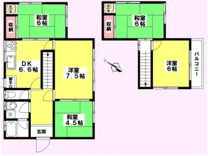 千葉都市モノレール 千城台北駅 徒歩43分 2階建 築52年(5DK)の間取り写真