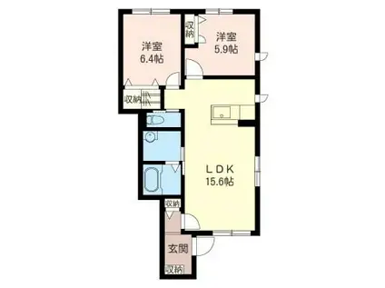 オーブ Ⅱ(2LDK/1階)の間取り写真