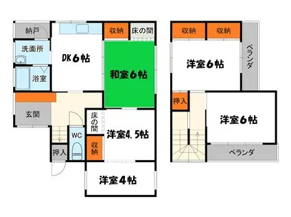 阪急電鉄京都線 富田駅(大阪) 徒歩7分 2階建 築48年(5DK)の間取り写真
