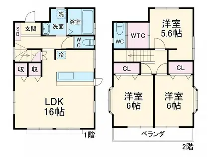 横浜市ブルーライン センター南駅 徒歩12分 2階建 築24年(3LDK)の間取り写真