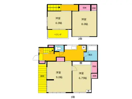京成電鉄松戸線 高根公団駅 バス乗車時間:12分 梨園バス停で下車 徒歩5分 2階建 築56年(4K)の間取り写真