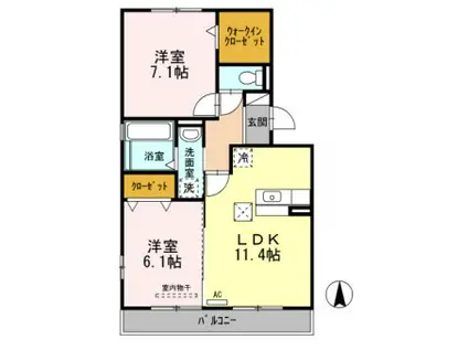 クレシア A棟(2LDK/1階)の間取り写真