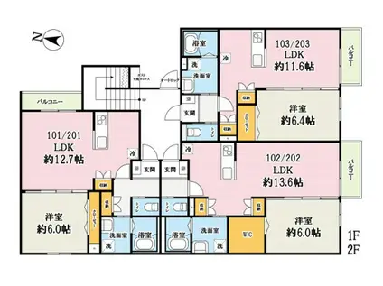 リアン カミカ(1LDK/1階)の間取り写真