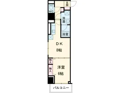 京王電鉄京王線 京王八王子駅 徒歩9分 10階建 築9年(1DK/6階)の間取り写真
