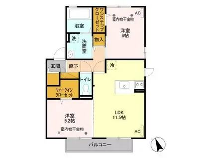 プラウドパークスC(2LDK/2階)の間取り写真