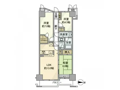 ベルシャトウ立川(3LDK/11階)の間取り写真