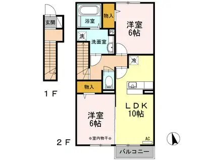 アパートメントコンブリオ(2LDK/2階)の間取り写真