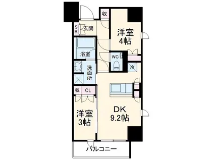 デュオステージ横濱伊勢佐木(2DK/7階)の間取り写真