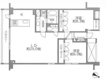 レジディア北新宿(2LDK/2階)の間取り写真