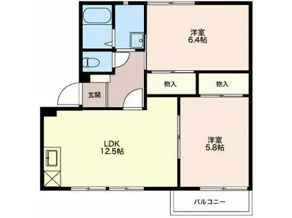 エバーエール B棟(2LDK/2階)の間取り写真