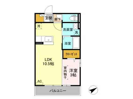 グランリーブル壱番館(1LDK/2階)の間取り写真