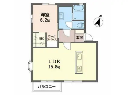 ブライトQ3 B棟(1LDK/2階)の間取り写真
