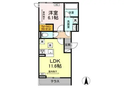 ブリューエン河原口(1LDK/1階)の間取り写真