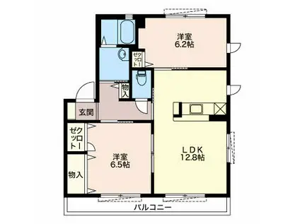 アムールC棟(2LDK/1階)の間取り写真