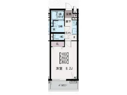 イクシオ笠間Ⅱ(1K/3階)の間取り写真