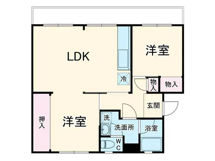 津ヶ丘団地2号棟(2LDK/4階)の間取り写真