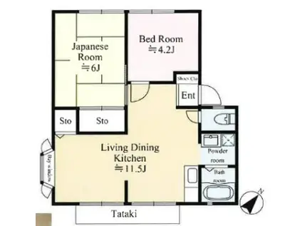 コモド木倉 A棟(2DK/1階)の間取り写真