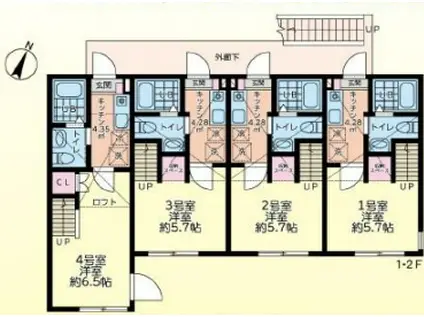 ロフトヌーク(1K/2階)の間取り写真