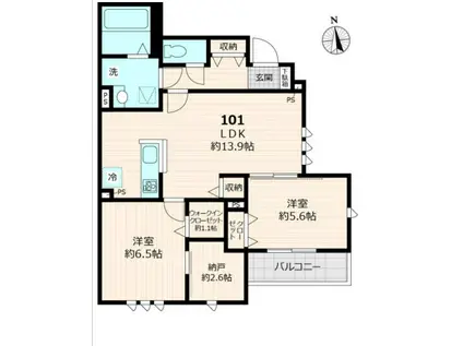 ルーミー六町(2LDK/1階)の間取り写真