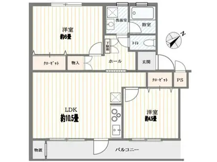 津田沼ハイムA(2LDK/4階)の間取り写真