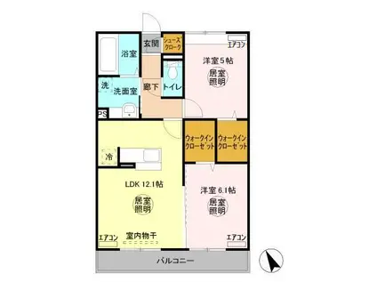 ラ・ペジブル B(2LDK/3階)の間取り写真