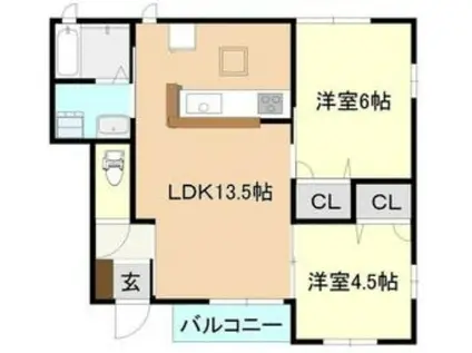 コンモーレ(2LDK/1階)の間取り写真